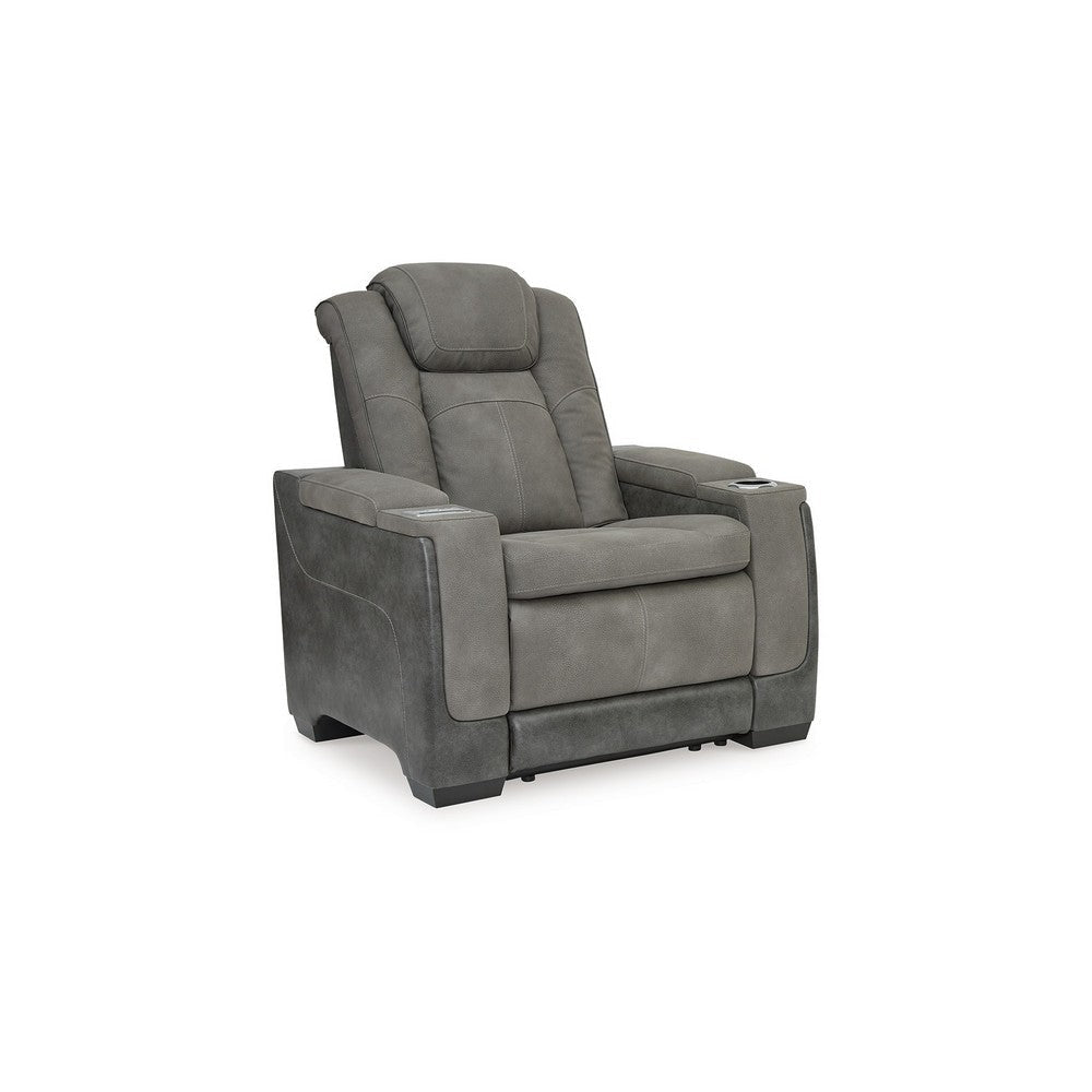 Ashley Corbin Power Recliner Chair | 39’’ Gray Faux Leather | Wireless Charge BM328233