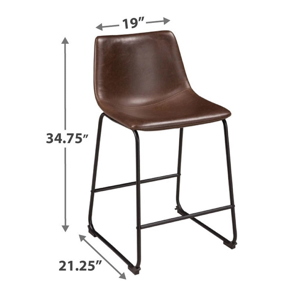 Ashley Tia Counter Height Chair Set of 2 | Brown Faux Leather | Bucket Seat BM328235