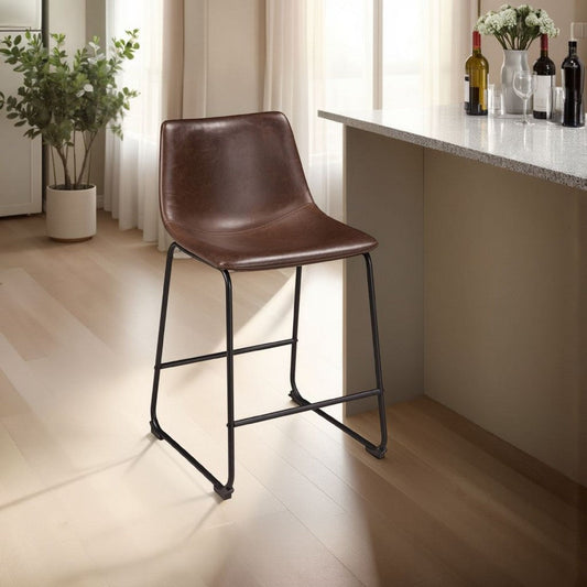 Ashley Tia Counter Height Chair Set of 2 | Brown Faux Leather | Bucket Seat