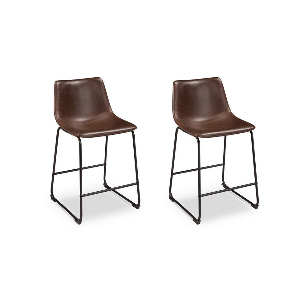 Ashley Tia Counter Height Chair Set of 2 | Brown Faux Leather | Bucket Seat BM328235