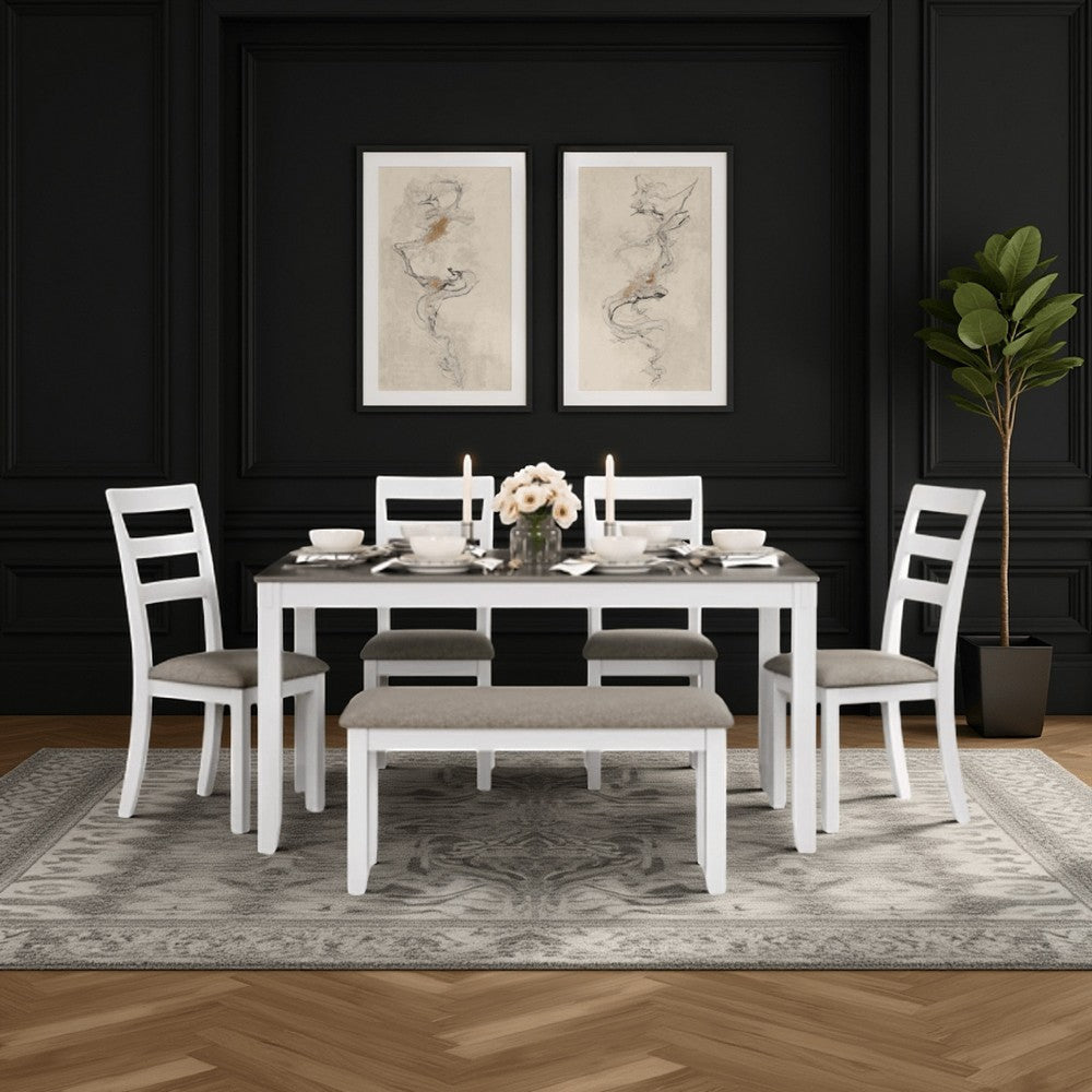Ashley Holls 6pc Dining Table Set | Padded Chairs | Bench | White Gray Wood