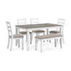 Ashley Holls 6pc Dining Table Set | Padded Chairs | Bench | White Gray Wood