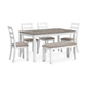 Ashley Holls 6pc Dining Table Set | Padded Chairs | Bench | White Gray Wood