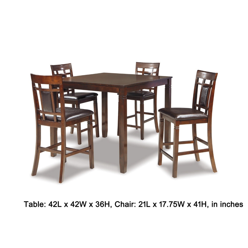 Ashley Noxx 5pc Counter Height Dining Table Set | Brown Wood | Faux Leather BM328237