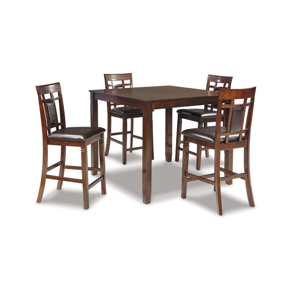 Ashley Noxx 5pc Counter Height Dining Table Set | Brown Wood | Faux Leather