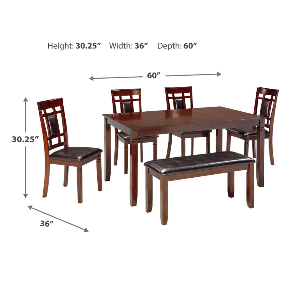 Ashley Noxx 6pc Dining Table Set with 4 Chairs 1 Bench | Brown | Faux Leather BM328238