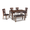 Ashley Noxx 6pc Dining Table Set with 4 Chairs 1 Bench | Brown | Faux Leather