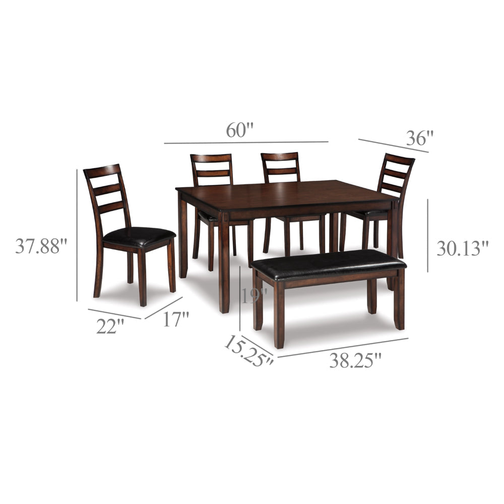 Ashley Covvi 6pc Dining Table Set | Ladder Back Chairs | Brown Wood BM328240
