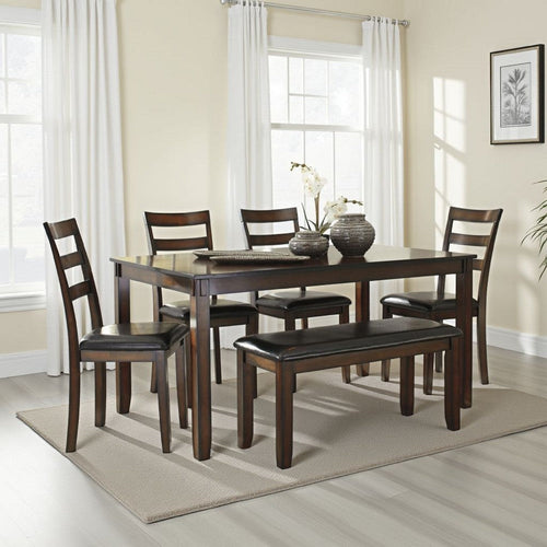 Ashley Covvi 6pc Dining Table Set | Ladder Back Chairs | Brown Wood