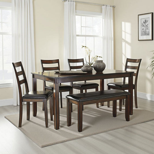 Ashley Covvi 6pc Dining Table Set | Ladder Back Chairs | Brown Wood