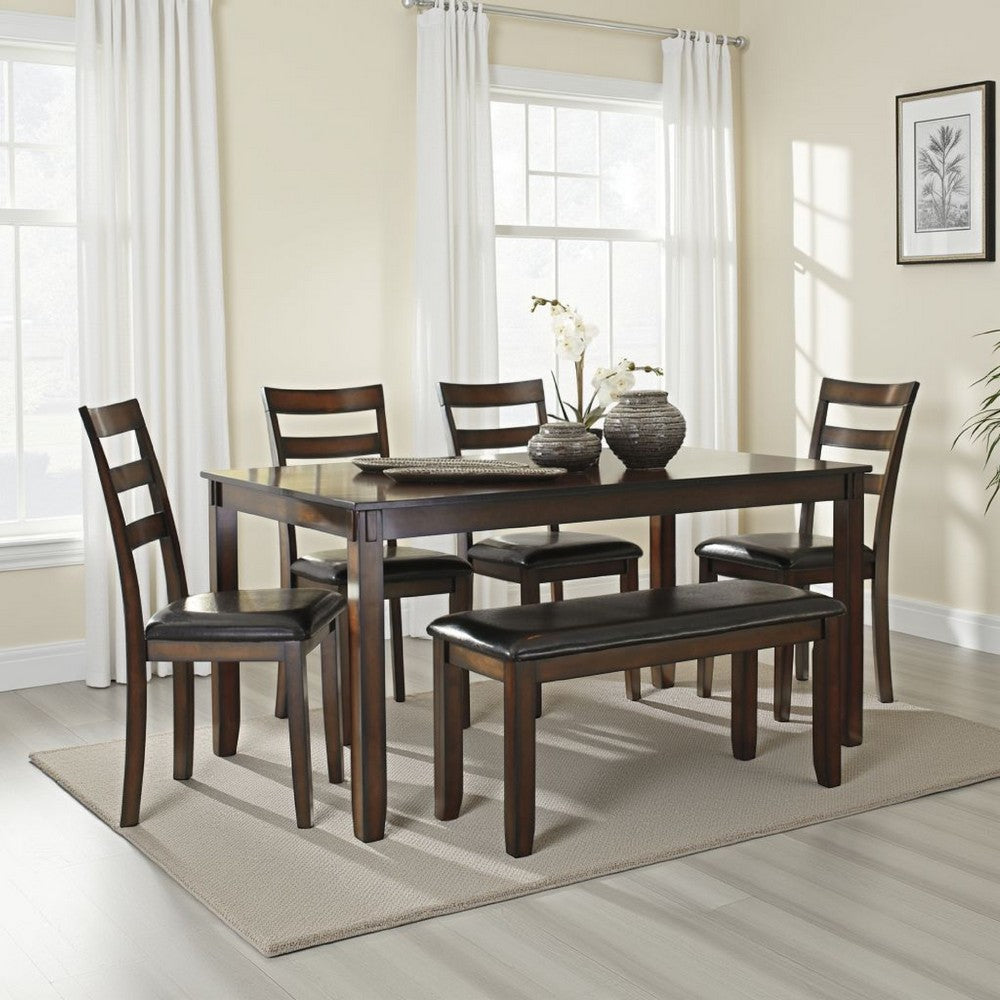 Ashley Covvi 6pc Dining Table Set | Ladder Back Chairs | Brown Wood