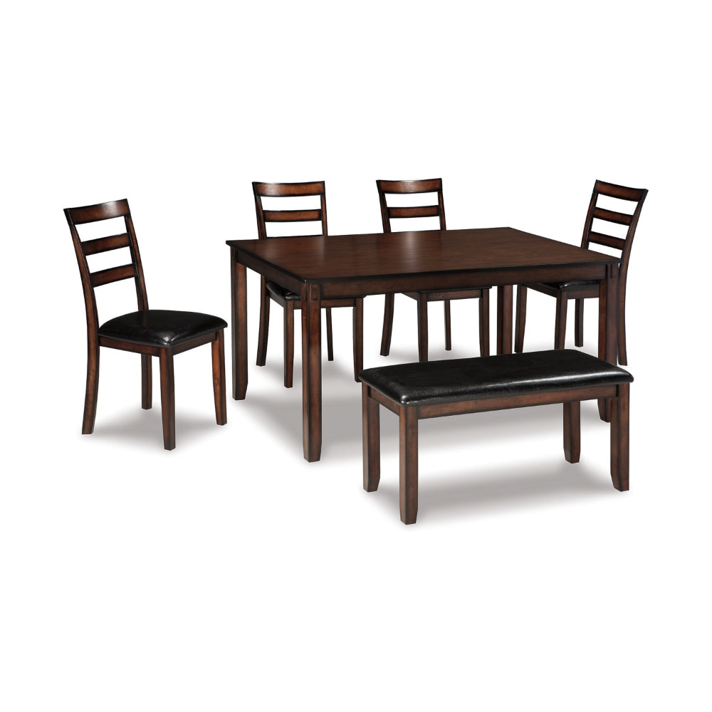 Ashley Covvi 6pc Dining Table Set | Ladder Back Chairs | Brown Wood