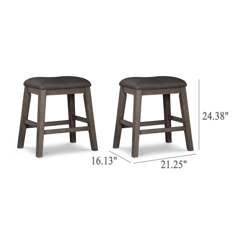 Ashley Caity Counter Height Stool Set of 2 | Gray Wood Frame | Cushioned Seat BM328241