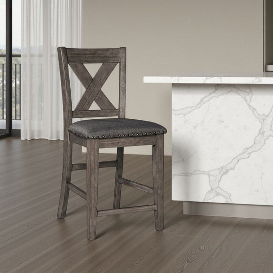 Ashley Caity Counter Height Chair Set of 2 | Gray Acacia Wood | X Shaped Back