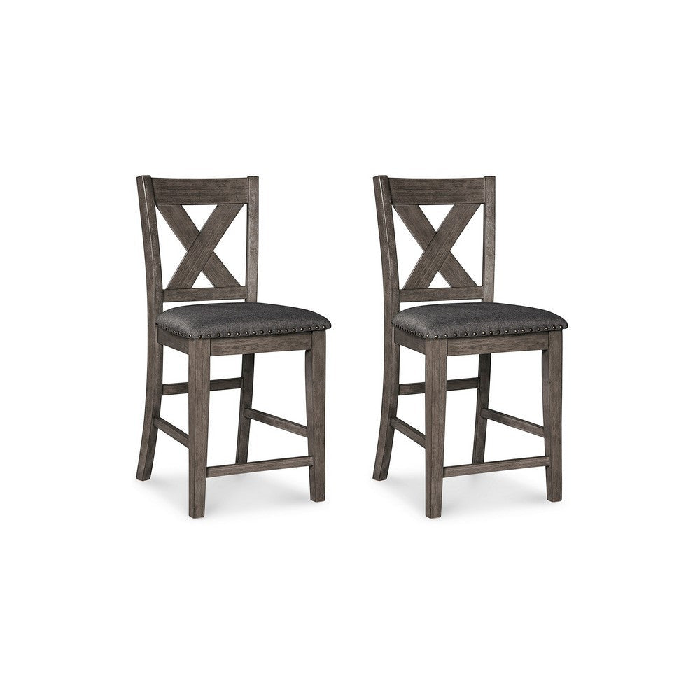 Ashley Caity Counter Height Chair Set of 2 | Gray Acacia Wood | X Shaped Back BM328242