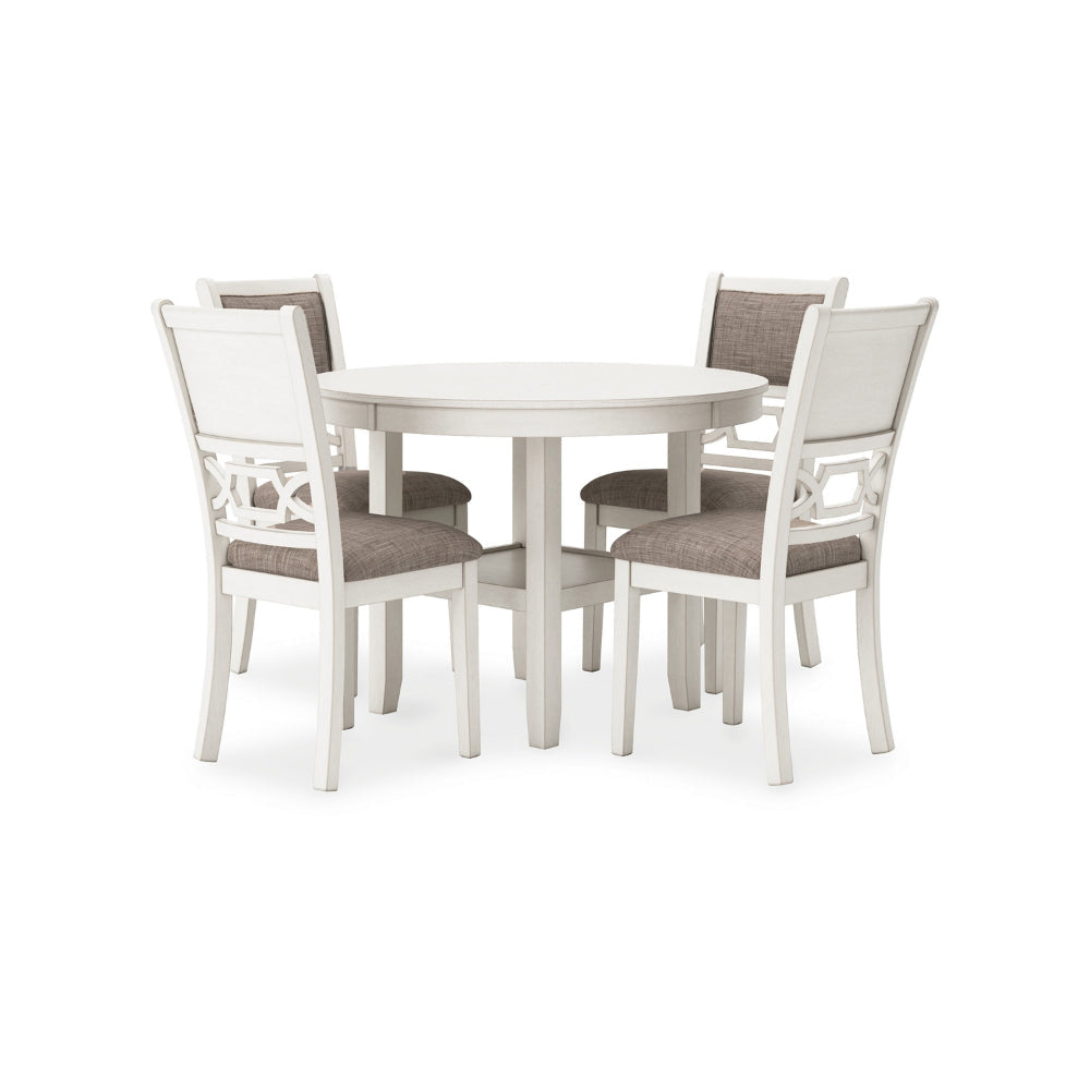 Ashley Berg 5pc Round Dining Table Set | Gray White Wood | 4 Padded Chairs BM328246