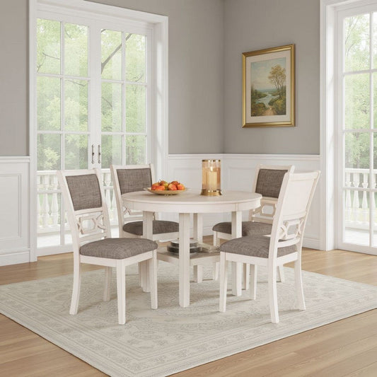 Ashley Berg 5pc Round Dining Table Set | Gray White Wood | 4 Padded Chairs