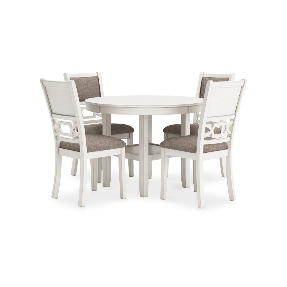 Ashley Berg 5pc Round Dining Table Set | Gray White Wood | 4 Padded Chairs