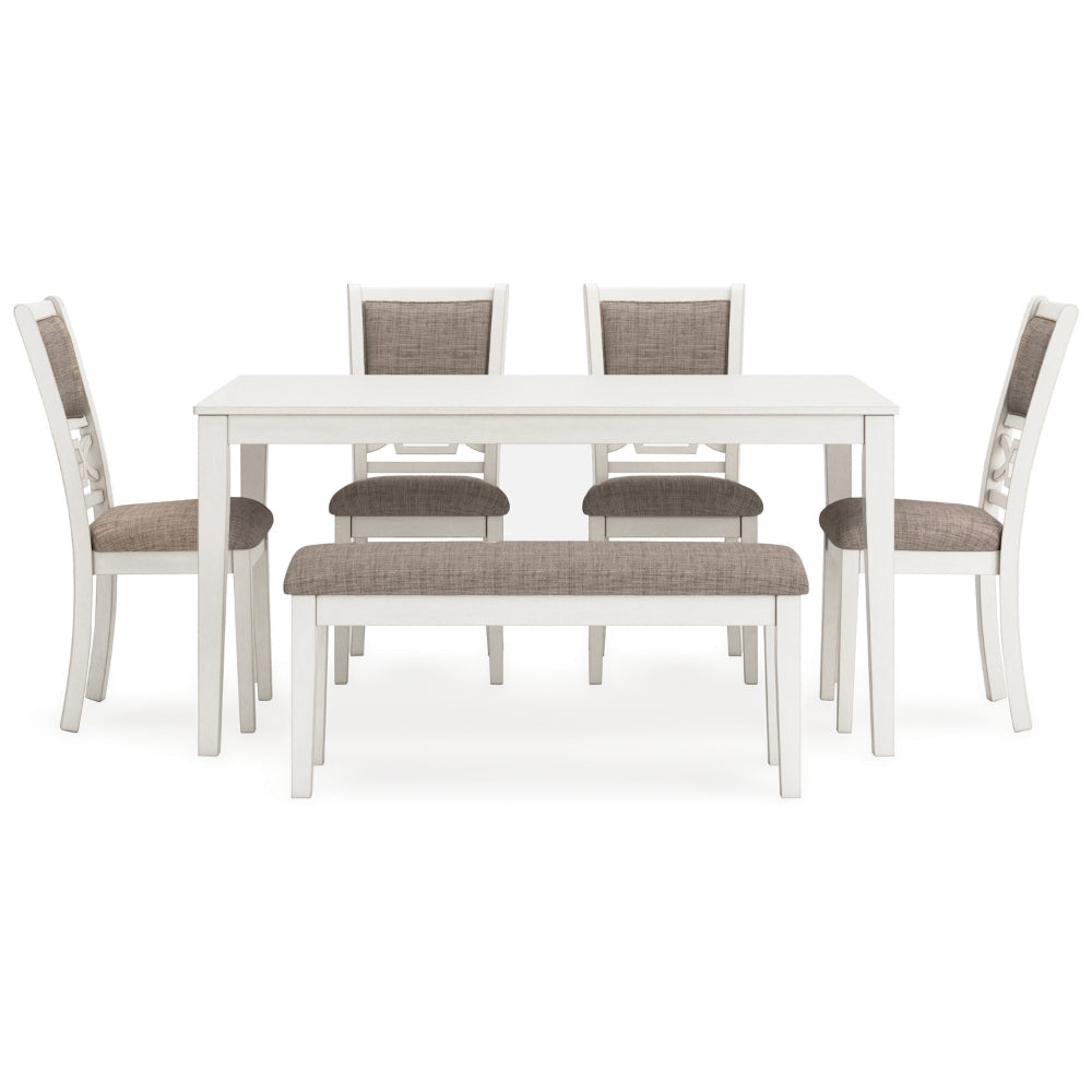 Ashley Berg 6pc Dining Table Set | Gray White Wood | 4 Chairs and 1 Bench BM328247
