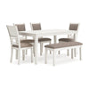 Ashley Berg 6pc Dining Table Set | Gray White Wood | 4 Chairs and 1 Bench