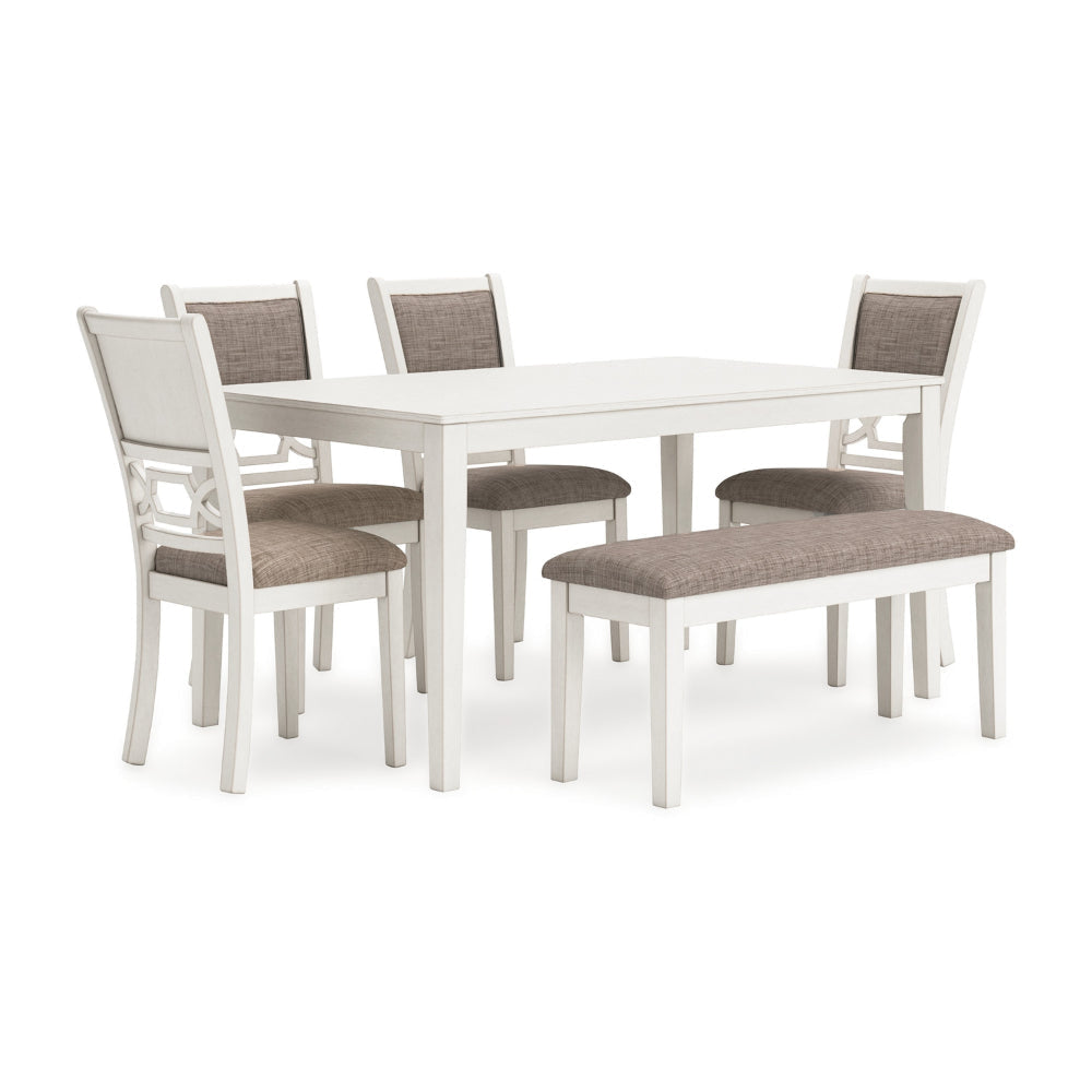 Ashley Berg 6pc Dining Table Set | Gray White Wood | 4 Chairs and 1 Bench