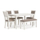 Ashley Berg 6pc Dining Table Set | Gray White Wood | 4 Chairs and 1 Bench