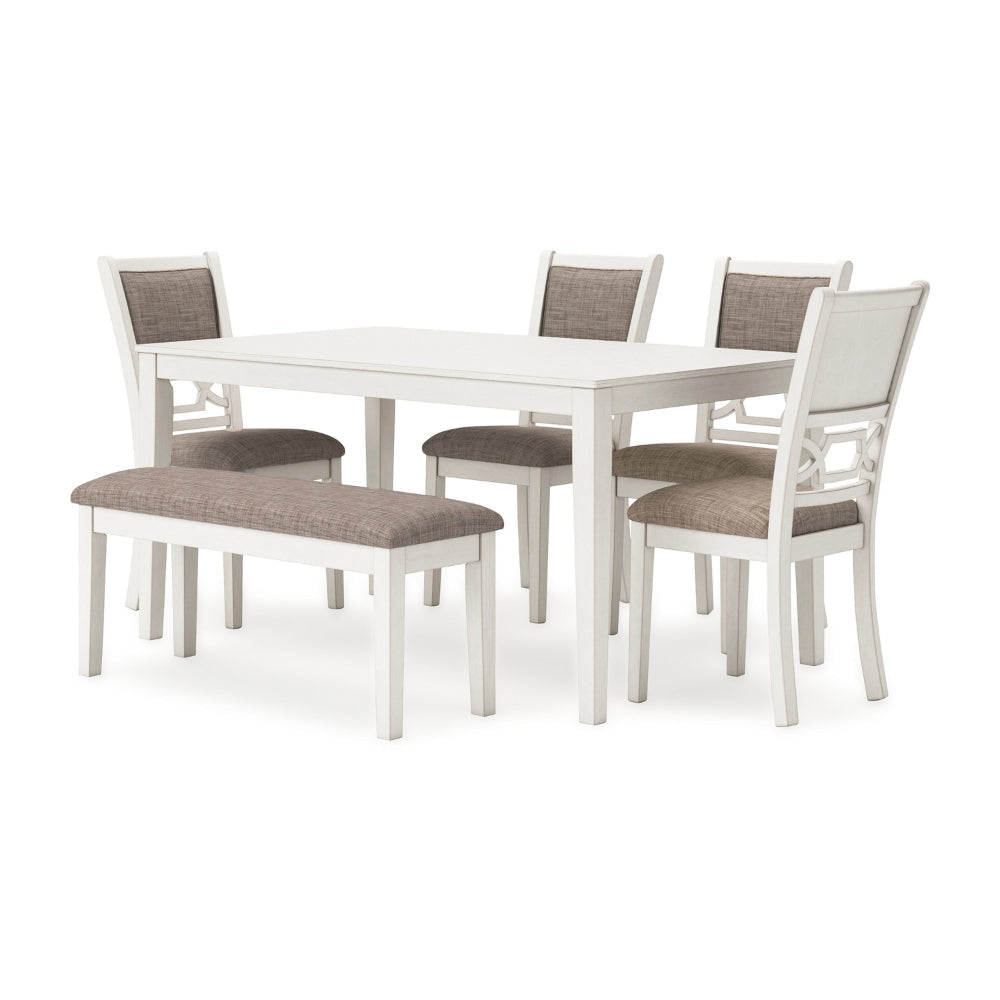 Ashley Berg 6pc Dining Table Set | Gray White Wood | 4 Chairs and 1 Bench BM328247