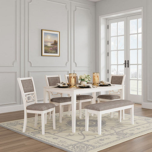 Ashley Berg 6pc Dining Table Set | Gray White Wood | 4 Chairs and 1 Bench