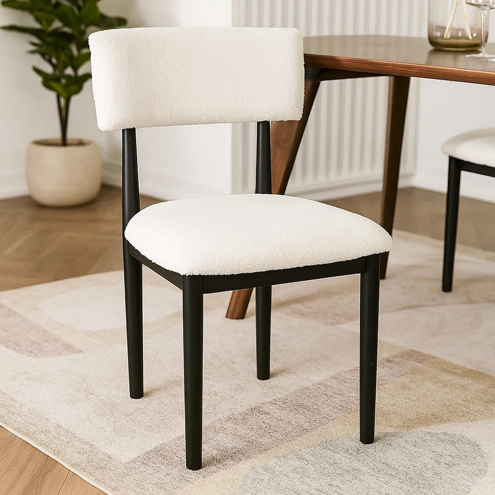 Ashley Dae Dining Side Chair Set of 2 | White Cushion Seat | Black Wood Legs