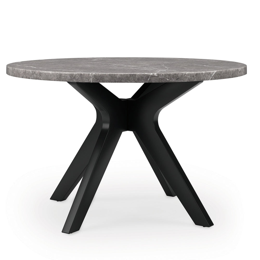 Ashley Inari Dining Table | Matte Black Legs | 48’’ Round Gray Marble Top BM328258