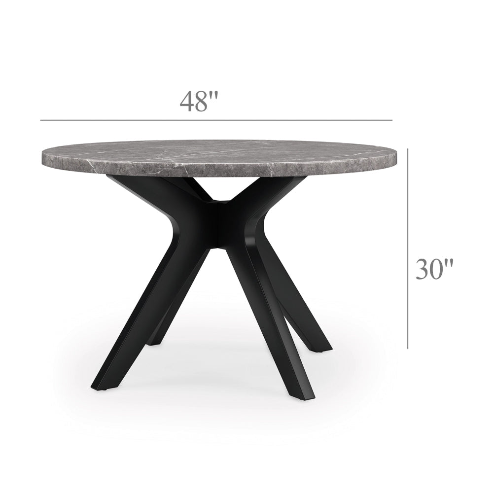Ashley Inari Dining Table | Matte Black Legs | 48’’ Round Gray Marble Top BM328258
