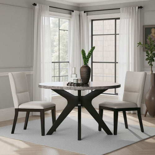 Ashley Inari Dining Table | Matte Black Legs | 48" Round Gray Marble Top