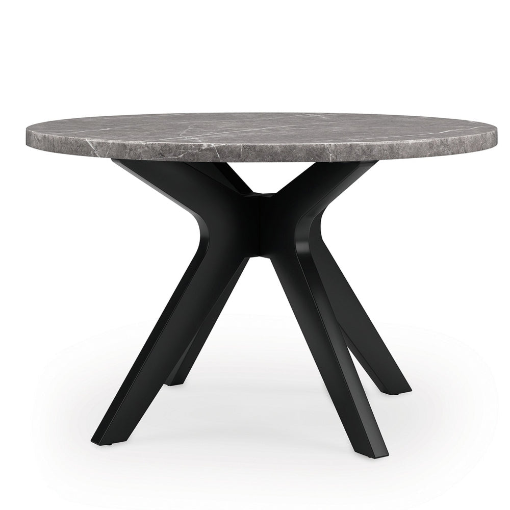 Ashley Inari Dining Table | Matte Black Legs | 48" Round Gray Marble Top