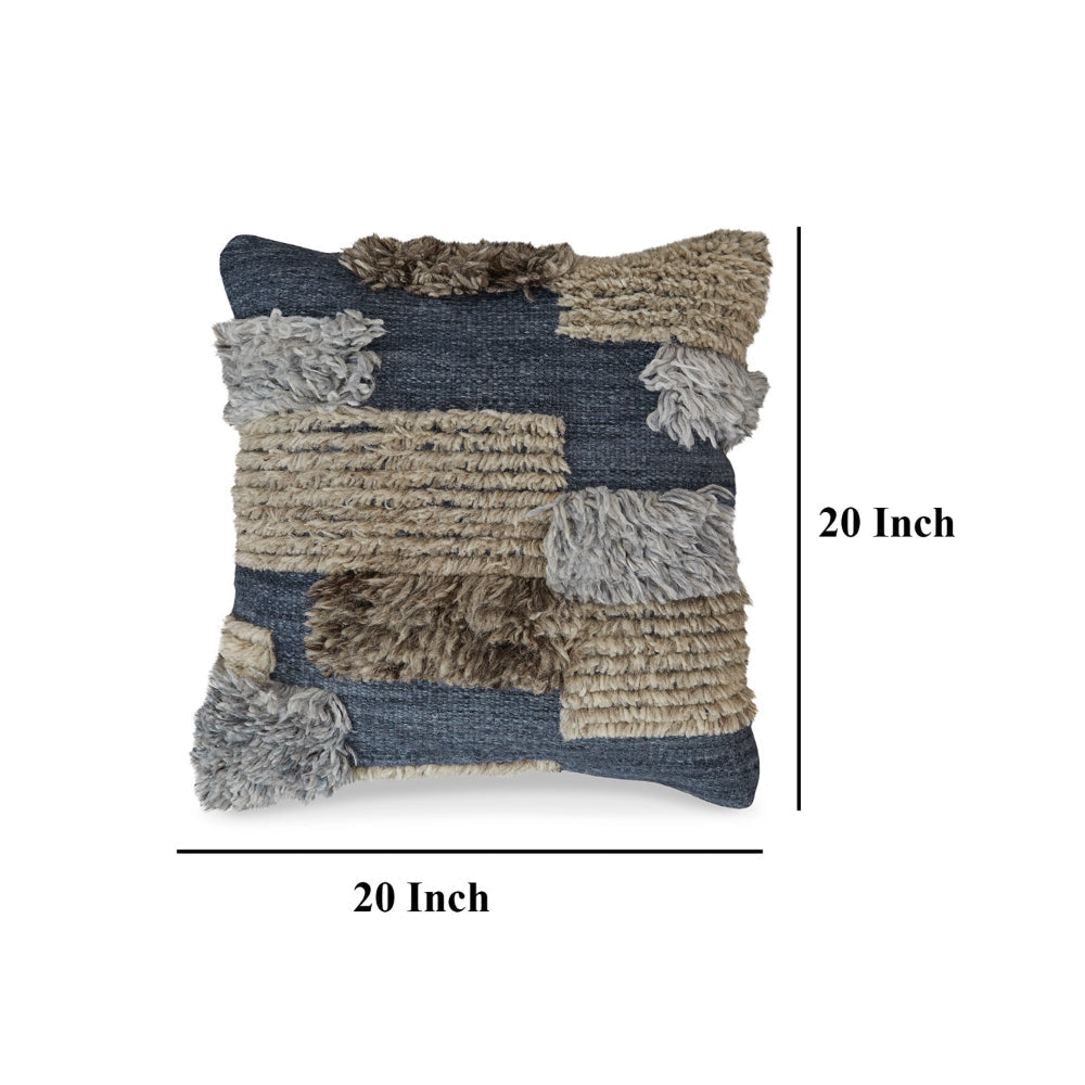Ashley Square Accent Throw Pillow | 20’’ Hand Knotted Patchwork | Gray Wool BM328263