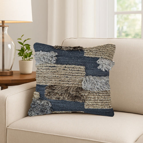 Ashley Square Accent Throw Pillow | 20’’ Hand Knotted Patchwork | Gray Wool BM328263