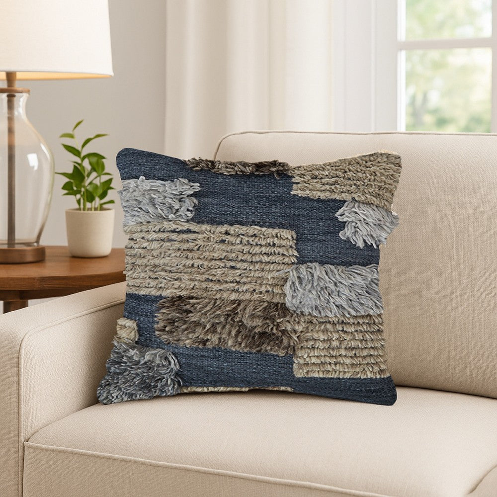 Ashley Square Accent Throw Pillow | 20" Hand Knotted Patchwork | Gray Wool