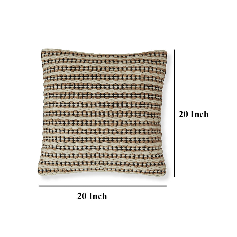 Ashley Square Accent Throw Pillow | 20’’ | Handwoven Stripes on Brown Wool BM328266
