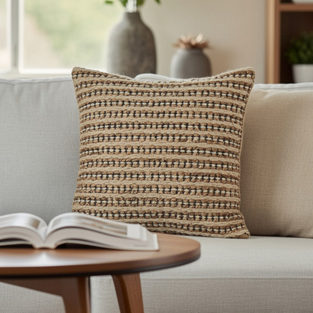 Ashley Square Accent Throw Pillow | 20" | Handwoven Stripes on Brown Wool
