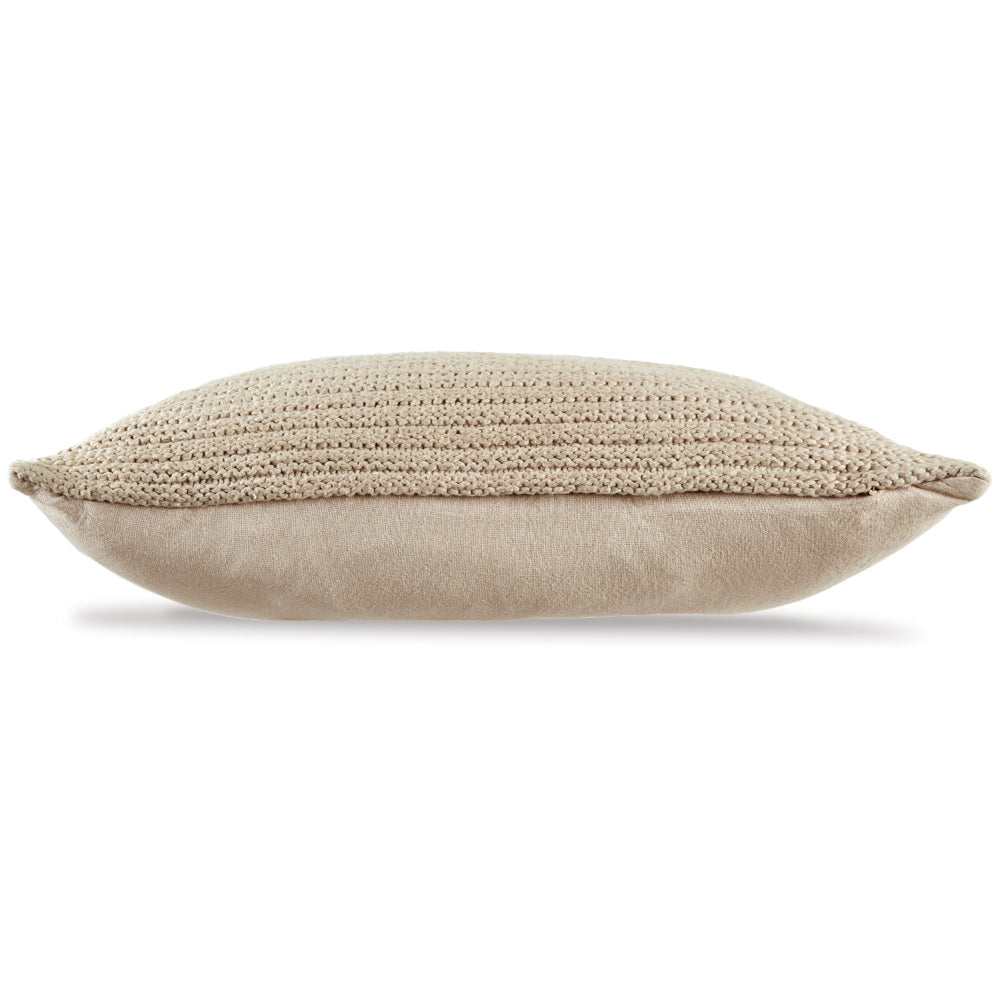 Ashley 14 x 20 Lumbar Accent Throw Pillow | Ribbed Tan Brown Cotton Polyfill BM328271