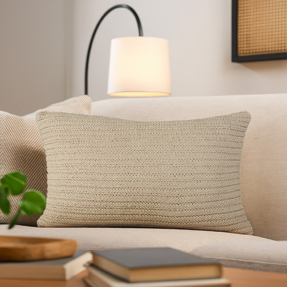 Ashley 14 x 20 Lumbar Accent Throw Pillow | Ribbed Tan Brown Cotton Polyfill