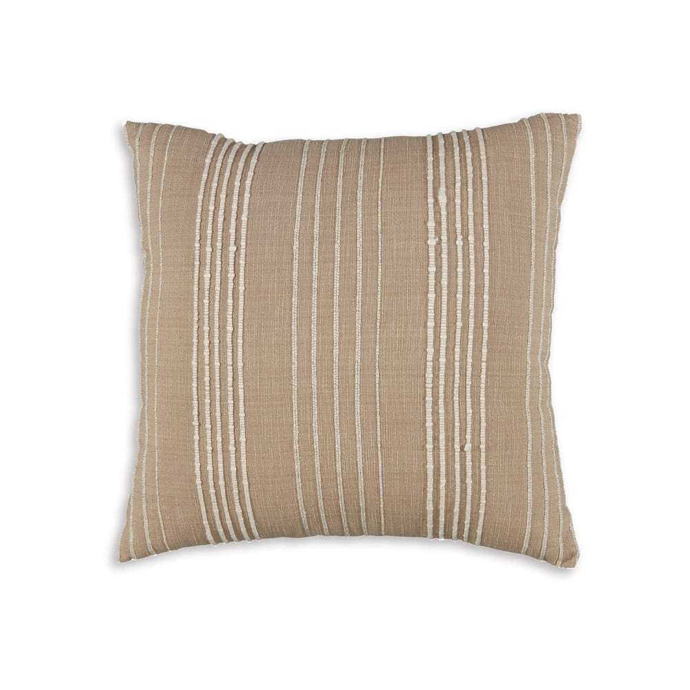 Ashley Square Accent Throw Pillow | 20" | Striped Cotton | White | Tan Brown