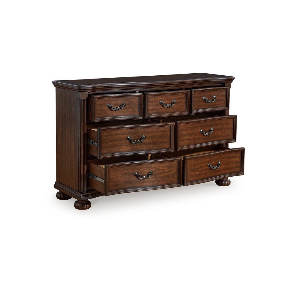Ashley Laon Wide Dresser | 7 Drawer | 60’’ | Solid Cherry Brown Hardwood BM328273