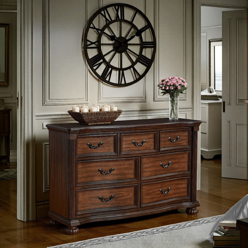 Ashley Laon Wide Dresser | 7 Drawer | 60" | Solid Cherry Brown Hardwood