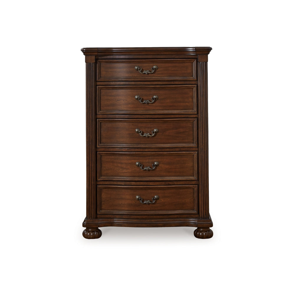 Ashley Laon Tall Dresser Chest | 5 Drawer Cherry Brown Solid Hardwood | 51’’ BM328274