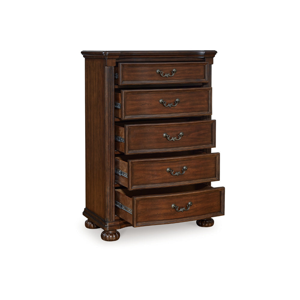 Ashley Laon Tall Dresser Chest | 5 Drawer Cherry Brown Solid Hardwood | 51’’ BM328274