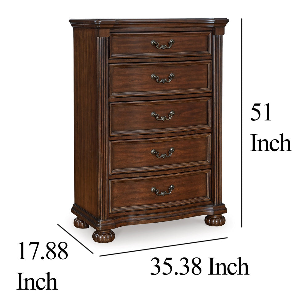 Ashley Laon Tall Dresser Chest | 5 Drawer Cherry Brown Solid Hardwood | 51’’ BM328274