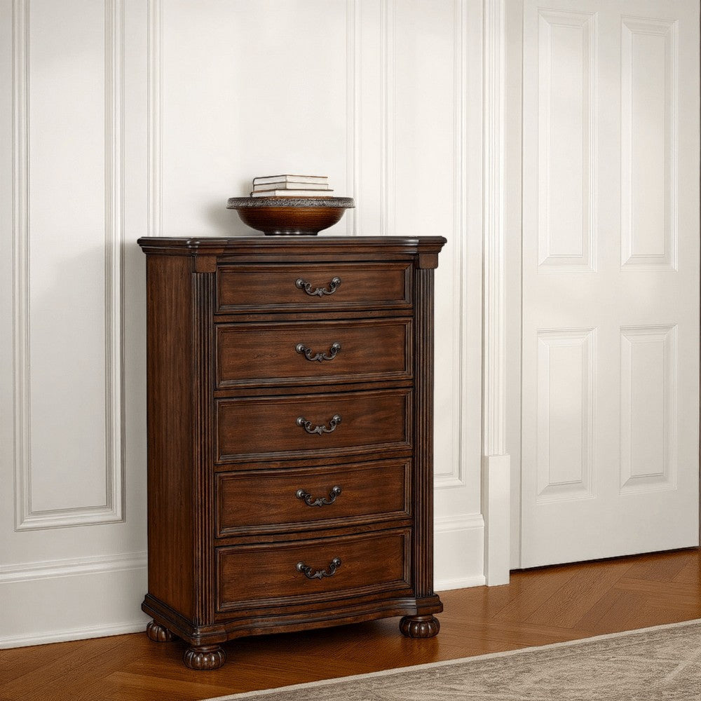 Ashley Laon Tall Dresser Chest | 5 Drawer Cherry Brown Solid Hardwood | 51"