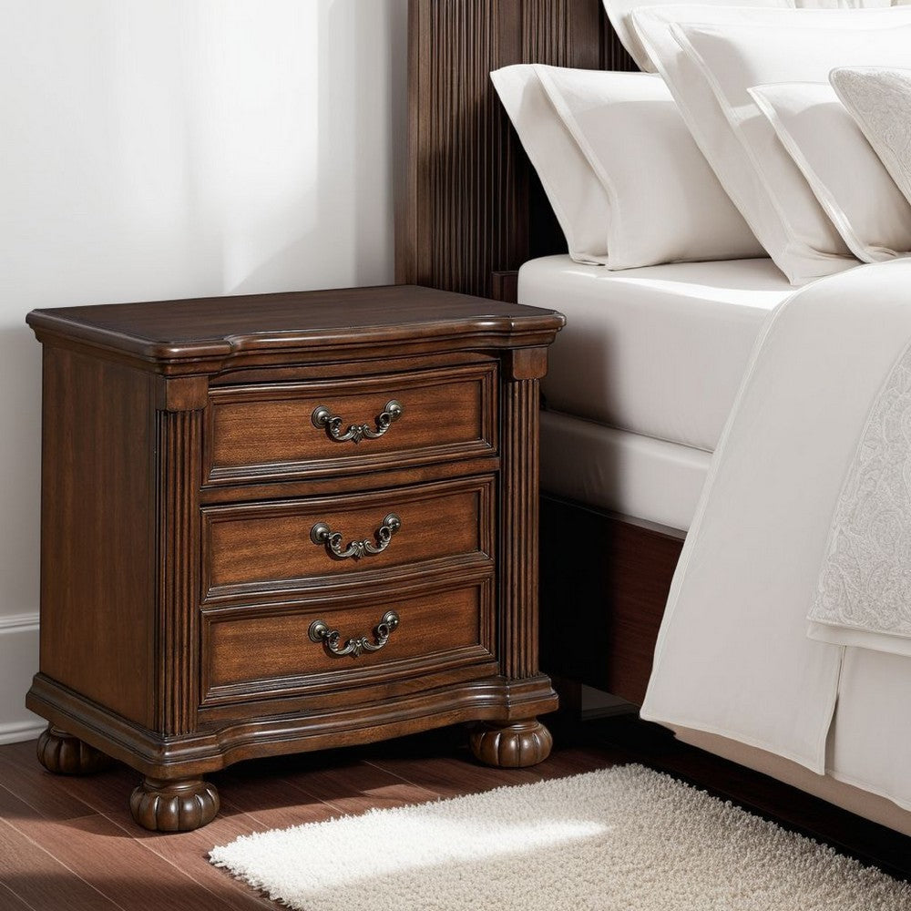 Ashley Laon Nightstand | 3 Drawer | Bronze | 29" Cherry Brown Solid Hardwood
