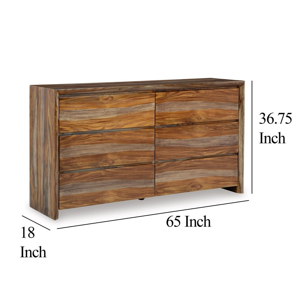 Ashley Donni Wide Dresser | 6 Drawer | Brown Sheesham Wood Finish | 65’’ BM328276