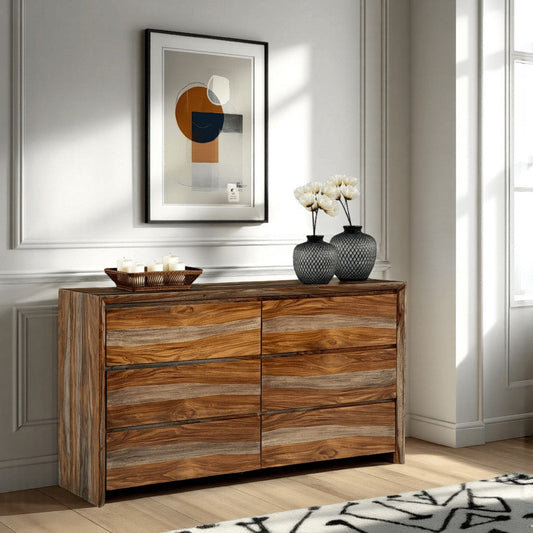 Ashley Donni Wide Dresser | 6 Drawer | Brown Sheesham Wood Finish | 65"